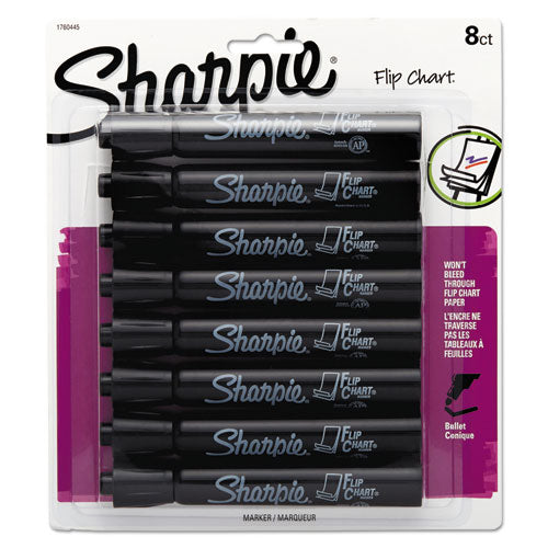 Flip Chart Marker, Broad Bullet Tip, Black, 8/pack.