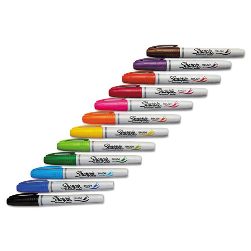 Brush Tip Permanent Marker, Medium Brush Tip, Assorted Colors, 12/set.