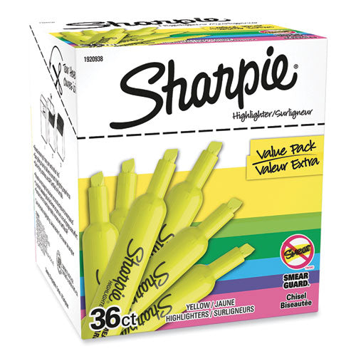 Tank Style Highlighter Value Pack, Fluorescent Yellow Ink, Chisel Tip, Yellow Barrel, 36/box.