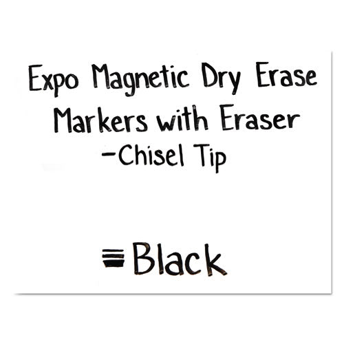 Magnetic Dry Erase Marker, Broad Chisel Tip, Black, 4/pack.