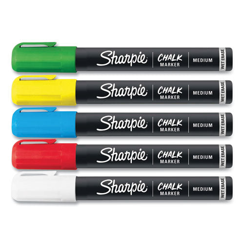 Wet-erase Chalk Marker, Medium Bullet Tip, Assorted Colors, 5/pack.