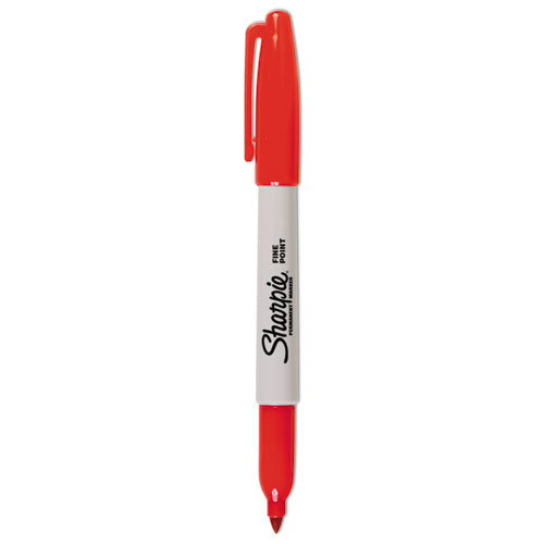 Fine Tip Permanent Marker, Fine Bullet Tip, Red, Dozen.