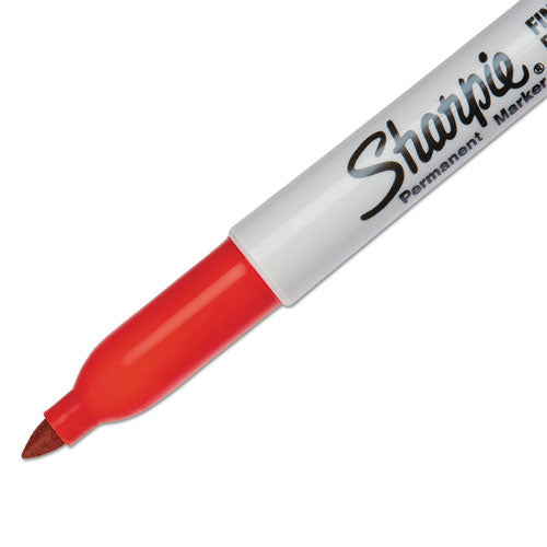 Fine Tip Permanent Marker, Fine Bullet Tip, Red, Dozen.