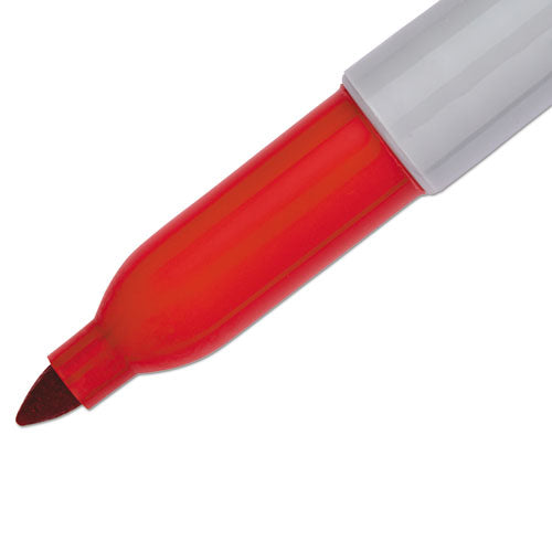 Fine Tip Permanent Marker, Fine Bullet Tip, Red, Dozen.