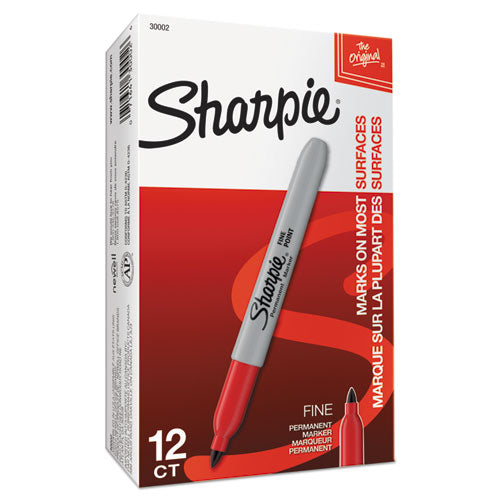 Fine Tip Permanent Marker, Fine Bullet Tip, Red, Dozen.