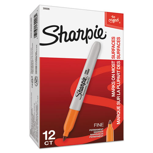 Fine Tip Permanent Marker, Fine Bullet Tip, Orange, Dozen.