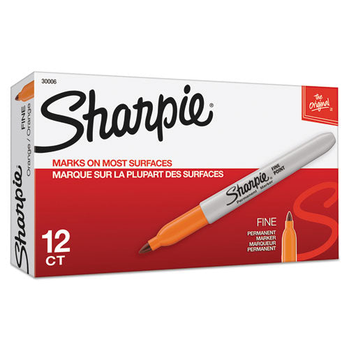 Fine Tip Permanent Marker, Fine Bullet Tip, Orange, Dozen.