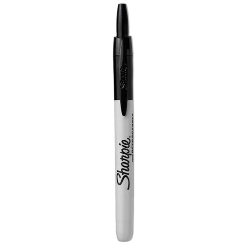 Retractable Permanent Marker, Fine Bullet Tip, Black.