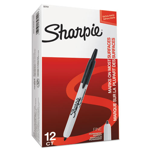 Retractable Permanent Marker, Fine Bullet Tip, Black.