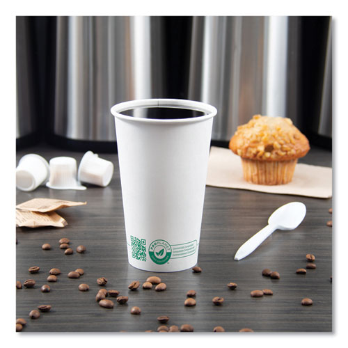 Compostable Paper Hot Cups, Proplanet Seal, 16 Oz, White/green, 1,000/carton.