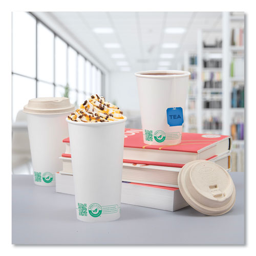 Compostable Paper Hot Cups, Proplanet Seal, 16 Oz, White/green, 1,000/carton.