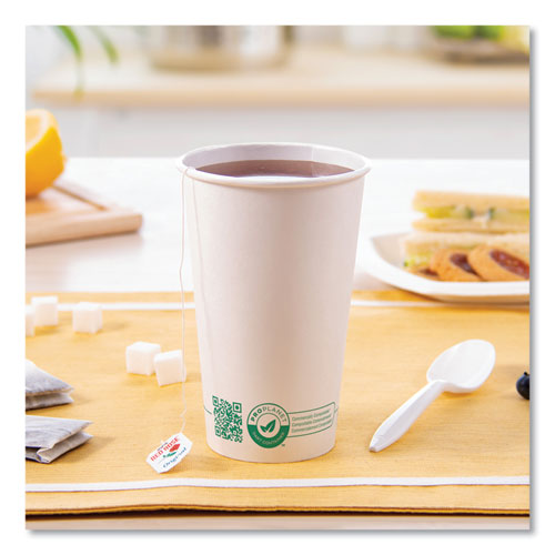 Compostable Paper Hot Cups, Proplanet Seal, 16 Oz, White/green, 1,000/carton.