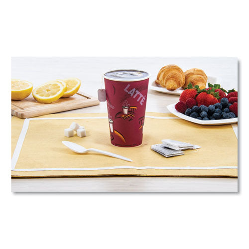 Paper Hot Drink Cups In Bistro Design, 16 Oz, Maroon, 50/pack.