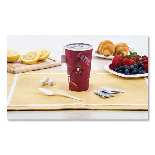 Paper Hot Drink Cups In Bistro Design, 16 Oz, Maroon, 1,000/carton.