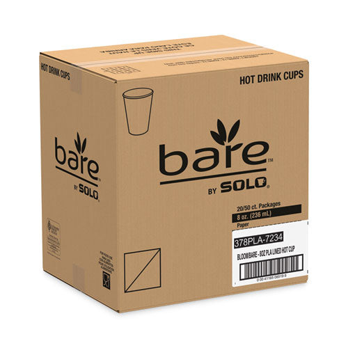 Bare Eco-forward Pla Paper Hot Cups, 8 Oz, Leaf Design, White/green/orange, 50/bag, 20 Bags/carton