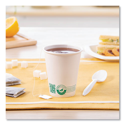 Compostable Paper Hot Cups, Proplanet Seal, 8 Oz, White/green, 1,000/carton.