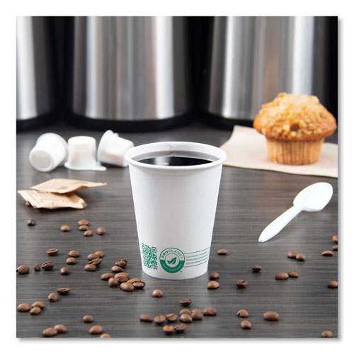 Compostable Paper Hot Cups, Proplanet Seal, 8 Oz, White/green, 1,000/carton.