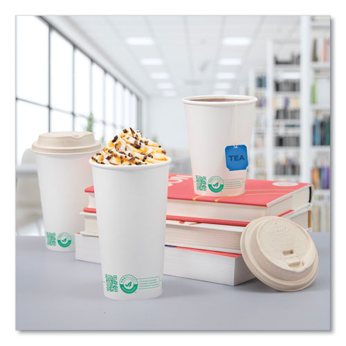 Compostable Paper Hot Cups, Proplanet Seal, 12 Oz, White/green, 1,000/carton.