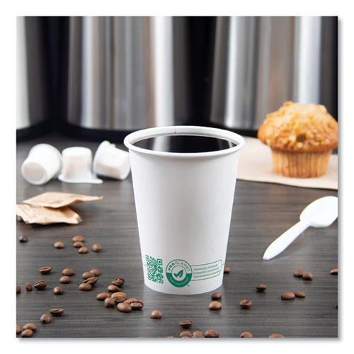 Compostable Paper Hot Cups, Proplanet Seal, 12 Oz, White/green, 50/pack.