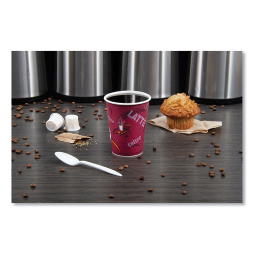 Paper Hot Drink Cups In Bistro Design, 12 Oz, Maroon, 50/bag, 20 Bags/carton.