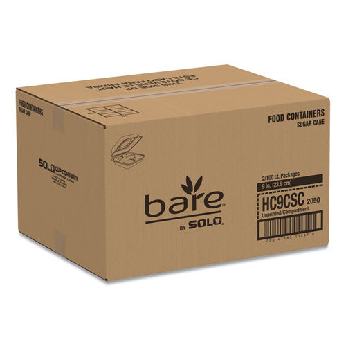 Bare Eco-forward Bagasse Hinged Lid Containers,Proplanet Seal, 3-compartment, 9.6 X 9.4 X 3.2, Ivory, Sugarcane, 200/carton