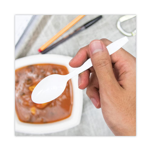 Impress Heavyweight Full-length Polystyrene Cutlery, Teaspoon, White, 1,000/carton.