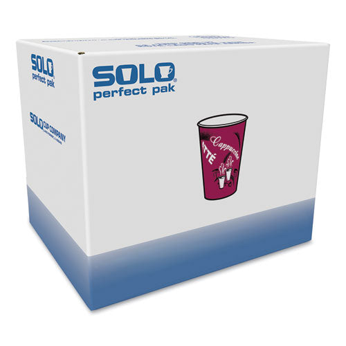 Paper Hot Drink Cups In Bistro Design, 12 Oz, Maroon, 300/carton.