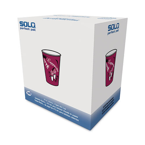 Paper Hot Drink Cups In Bistro Design, 16 Oz, Maroon, 300/carton.