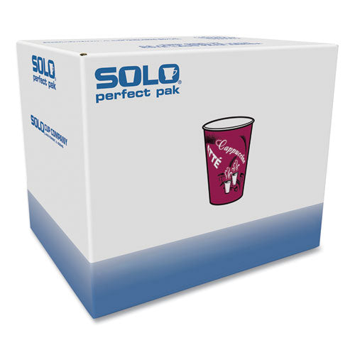 Paper Hot Drink Cups In Bistro Design, 8 Oz, Maroon, 500/carton.