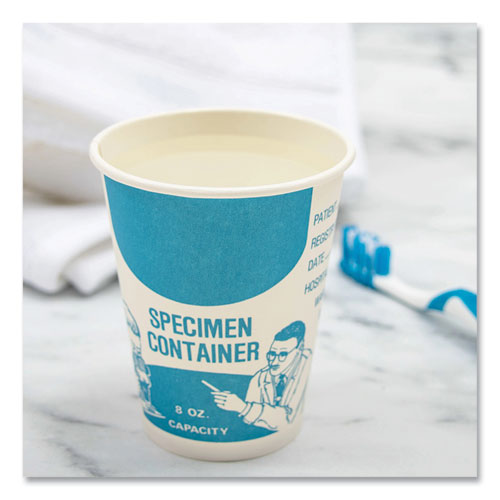 Paper Specimen Cups, 8 Oz, Blue/white, 50/sleeve, 20 Sleeves/carton.