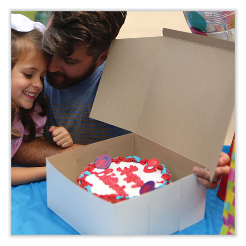 White One-piece Non-window Bakery Boxes, Standard, 12 X 12 X 6, White/kraft, Paper, 50/bundle.