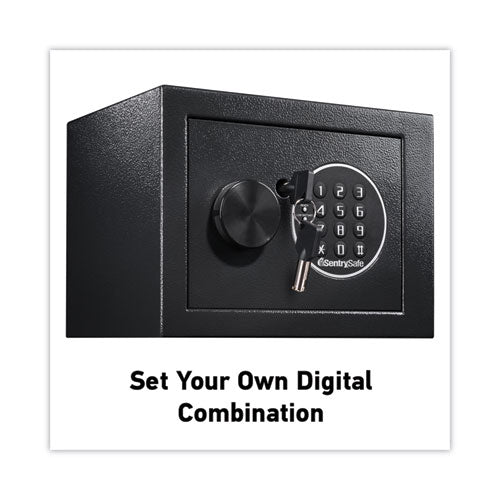 Electronic Security Safe, 0.14 Cu Ft, 9w X 6.6d X 6.6h, Black.