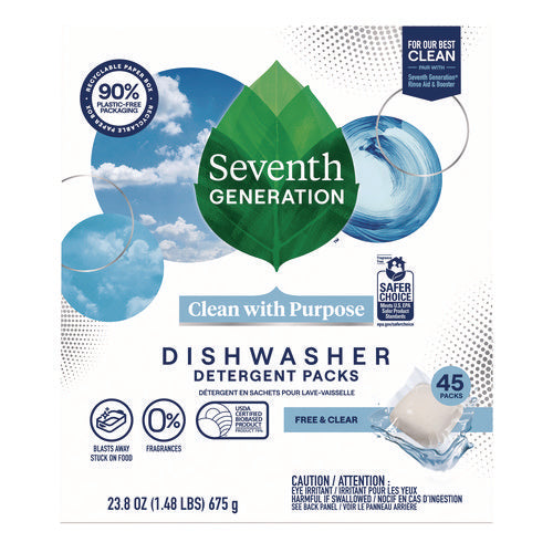 Natural Automatic- Dishwasher Detergent Packs, Free And Clear, 45 Powder Packets/box, 5 Boxes/carton