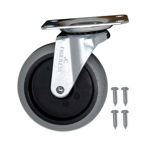 Non-marking Plate Casters, Swivel Mount Plate, 4" Wheel, Black/gray/silver.