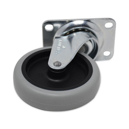 Non-marking Plate Casters, Swivel Mount Plate, 4" Wheel, Black/gray/silver.