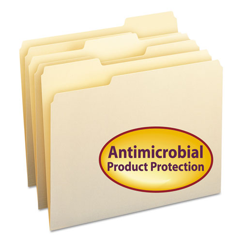 Top Tab File Folders With Antimicrobial Product Protection, 1/3-cut Tabs: Assorted, Letter, 0.75" Expansion, Manila, 100/box.