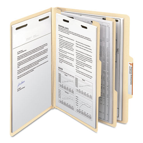 Six-section Top Tab Classification Folders, 2" Expansion, 2 Dividers, 6 Fasteners, Letter Size, Manila, 10/box.