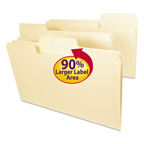 Supertab Top Tab File Folders, 1/3-cut Tabs: Assorted, Legal Size, 0.75" Expansion,11-pt Manila, 100/box