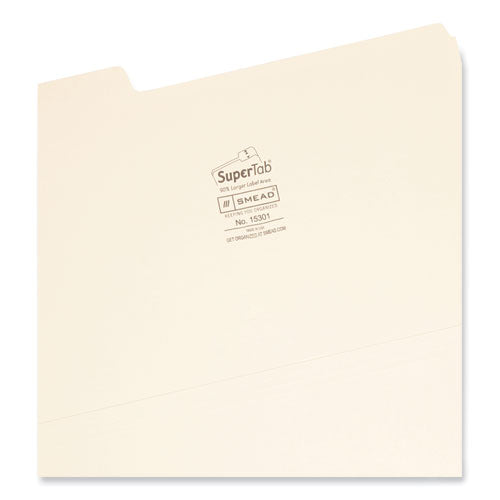 Supertab Top Tab File Folders, 1/3-cut Tabs: Assorted, Legal Size, 0.75" Expansion,11-pt Manila, 100/box