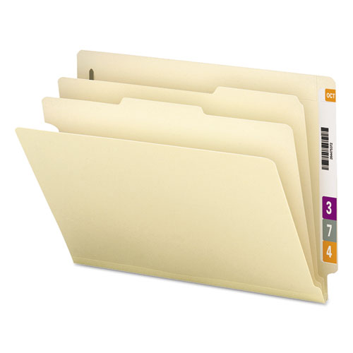 Manila End Tab Classification Folders, 2" Expansion,2 Dividers, 6 Fasteners, Letter Size, Manila Exterior, 10/box