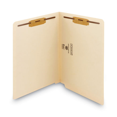 Reinforced End Tab Fastener Folders, Antimicrobial Protection, 0.75" Expansion, 2 Fasteners, Letter Size, Manila, 50/box.