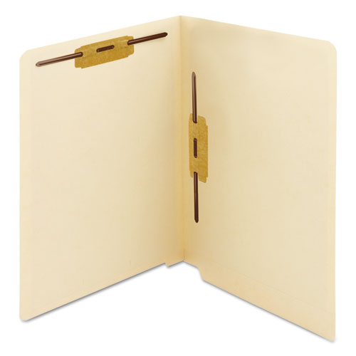 End Tab Fastener Folders With Reinforced Straight Tabs, 11-pt Manila,2 Fasteners: Top/side, Letter Size, Manila, 50/box