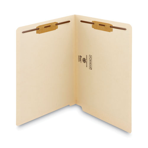 End Tab Fastener Folders With Reinforced Straight Tabs, 11-pt Manila, 2 Fasteners, Letter Size, Manila Exterior, 250/box.