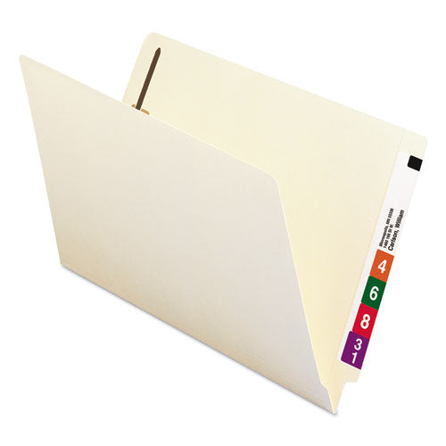 End Tab Fastener Folders With Reinforced Straight Tabs, 11-pt Manila, 2 Fasteners, Legal Size, Manila Exterior, 50/box.