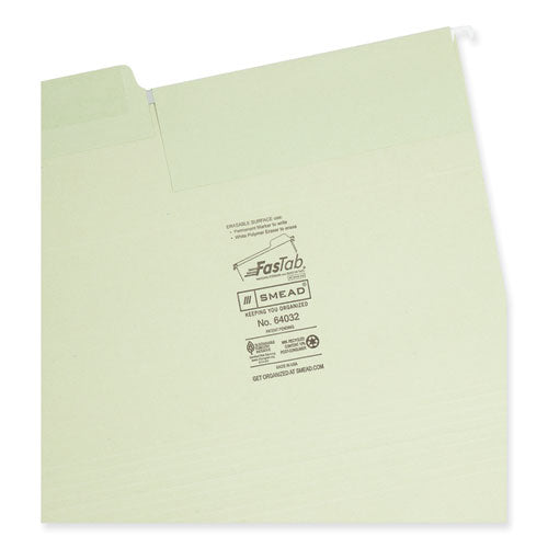 Erasable Fastab Hanging Folders, Letter Size, 1/3-cut Tabs, Moss, 20/box.