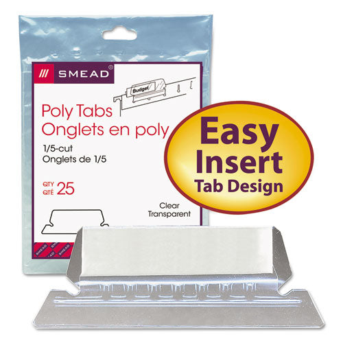 Poly Index Tabs And Inserts For Hanging File Folders, 1/5-cut, White/clear, 2.25" Wide, 25/pack.