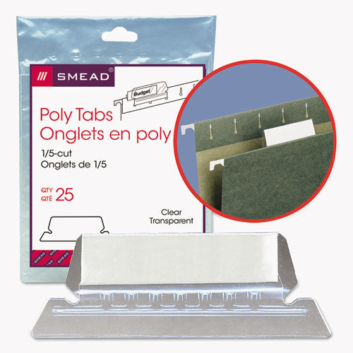 Poly Index Tabs And Inserts For Hanging File Folders, 1/5-cut, White/clear, 2.25" Wide, 25/pack.