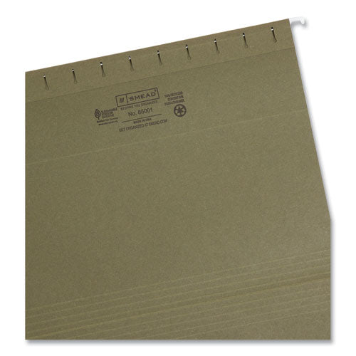 100% Recycled Hanging File Folders, Letter Size, 1/5-cut Tabs, Standard Green, 25/box.