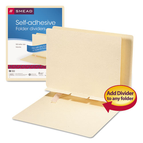 Self-adhesive Folder Dividers For Top/end Tab Folders, Prepunched For Fasteners, 1 Fastener, Letter Size, Manila, 100/box.