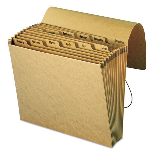 Indexed Expanding Kraft Files, 12 Sections, Elastic Cord Closure,1/12-cut Tabs, Letter Size, Kraft